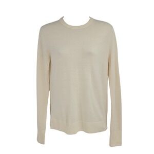 Uniqlo Sweater Women XS Cream 100% Wool Long Sleeve Crew Neck Pullover Casual